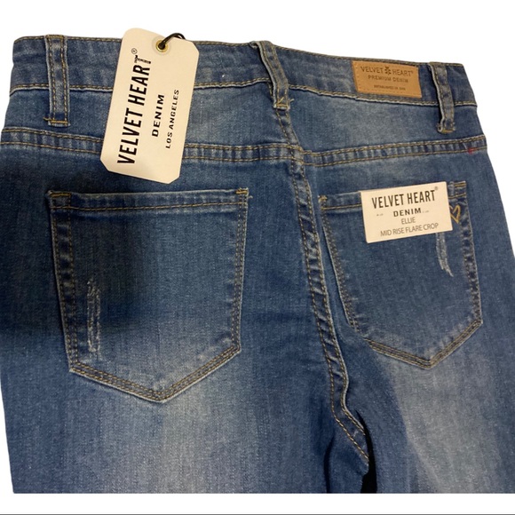 Velvet Heart mid-rise flare crop jeans size 25 distressed Pom Pom size 25 NWT - Picture 6 of 13